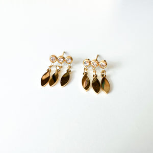 Three crystal dangle earrings